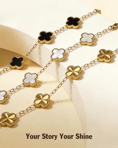 Aimétte Monette 18K Gold Bracelets for Women Non Tarnish, Four Leaf Clover Bracelet Double-sided, Gold Plated Bracelets, Charm Bracelets for Women Trendy, White Jewlery Gifts - Thumbnail 6