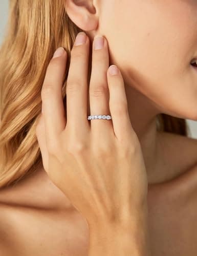 EAMTI Moissanite Wedding Bands for Women 7 Stone Eternity Bands Rings D Color VVS1 Clarity 925 Sterling Silver Anniversary Moissanite Stackable Engagement Rings for Women Size 6.5 - Thumbnail 4