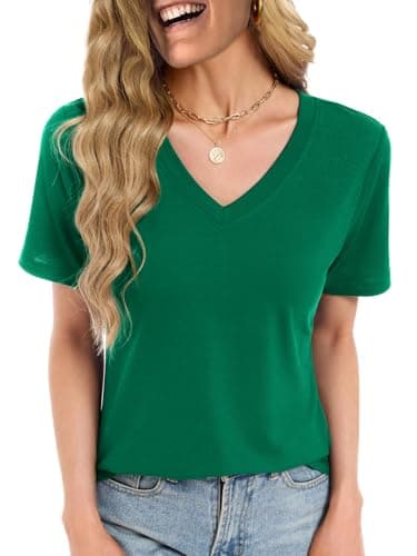Blouses for Women Summer Tops V Neck T Shirts Dressy Casual Cute Petite Tunic Plus Size Tunic Vacation Boho Outfits, Forest Green L - Image 1