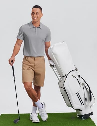 PINSPARK Mens Polo Shirt Short Sleeve Grey Polo Shirts for Men Quick Dry Slim Fit Golf Shirt Moisture Wicking Collared Polos - Thumbnail 3