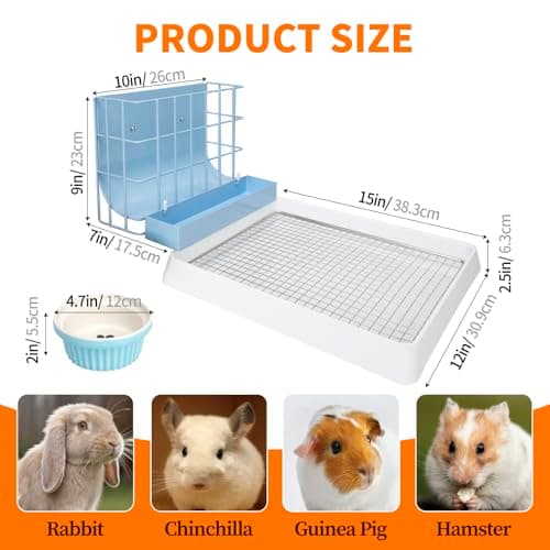 BESNEW 3 in 1 Rabbit Hay Feeder with Litter Box,Upgraded Metal Hay Rack & Litter Tray & Water Bowl,Quick Cleaning,Easy to Install,Bunny Supplies for Rabbit Guinea Pig Chinchilla Small Animals - Thumbnail 4