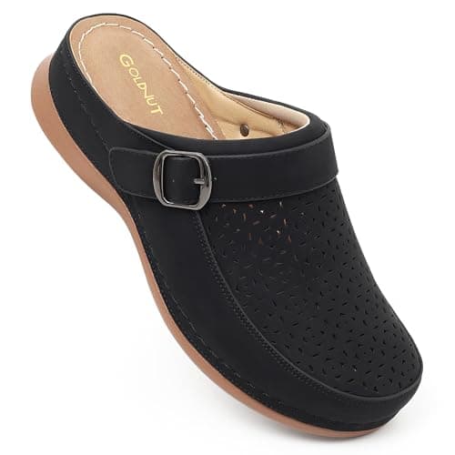 Goldnut Women's Black Closed Toe Clogs Mules Cut Out Comfortable Mules Buckle Lined Slip On Clogs Sandals for Woman Arch Support Size 6.5 - Image 1