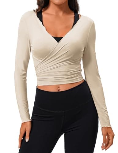 Womens Long Sleeve Workout Tops Bolero Shrugs Crop Cardigan Yoga Ballet Cover up Tops Pilates Wrap Top Sweaters Camel X-Large - Image 1
