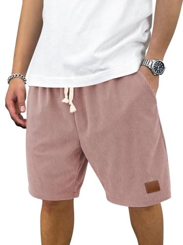 Hardaddy Mens Corduroy Shorts Casual Elastic Waist Drawstring 2026 Summer Beach Lounge Short(Light Pink X-Large) - Image 1