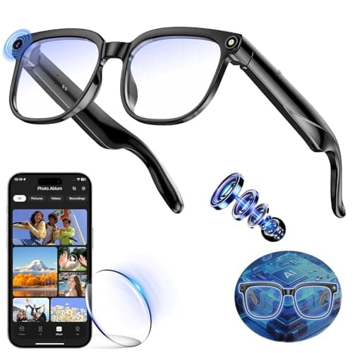 Hwagol Smart Glasses with Camera, 8MP HD Photo and Video Recording,AI Glasses with Real-Time Translation/Object Recognition/AI Voice Q&A/Recording, Calls and Music,UV & Blue Light Protection (Clear) - Image 1