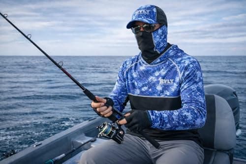 Men's Fishing Shirts with Mask Cap Sun Protection Hoodie Rash Guard Shirts Long Sleeve UPF 50+ Hiking Shirt(2XL) - Thumbnail 2