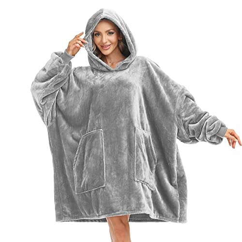 Kipswiza Wearable Blanket Hoodie - Soft Cozy Flannel Hooded Blankets Sweatshirt for Women and Men, Lightgrey - Image 1