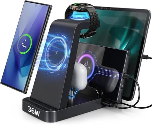 5 in 1 Samsung Charging Station, Android Wireless Charger for Samsung Galaxy S26 Ultra/S25/S24/S23/S22/S21, Chargers Stand for Galaxy Watch Ultra/7/6/5, Galaxy Buds 2/2 Pro, Black - Image 1