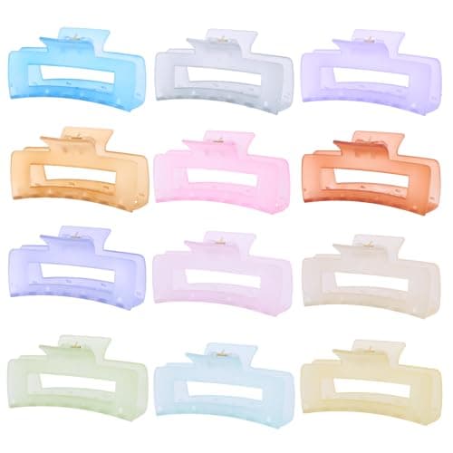 12 PCS Large Clear Square Hair Claw for Women, 4.3-Inch Matte Rectangle Clips, Strong Hold for Thick & Thin Hair - Image 1