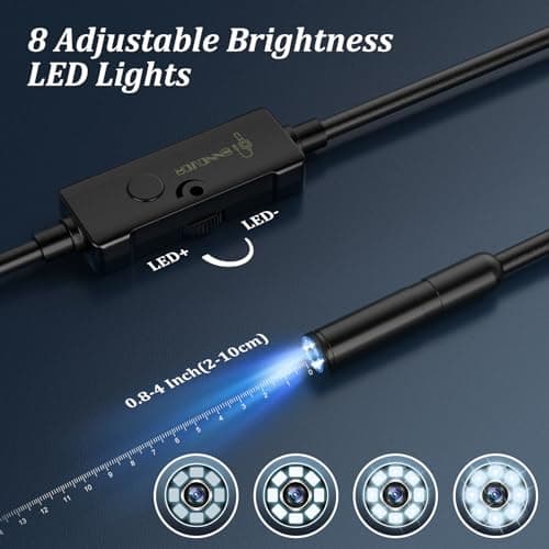Endoscope Camera with Light, 1920P HD Borescope Camera with 8 Adjustable LED Lights, 16.4ft Semi-Rigid Snake Camera with Light, IP67 Waterproof 7.9mm Inspection Camera for iOS and Android - Thumbnail 5