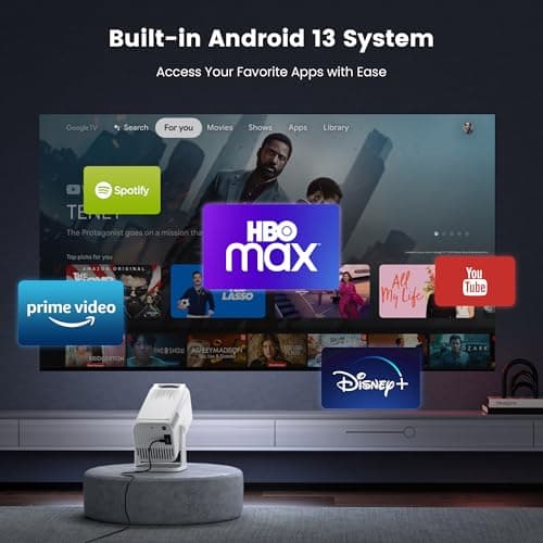 [Built-in Apps ] Mini 4K Projector with Wifi and Bluetooth, Native 1080P Smart Portable Movie Projector with 270°Rotatable Stand, Android 13 OS, Auto Keystone, Support Big Screen for Home Bedroom - Thumbnail 2