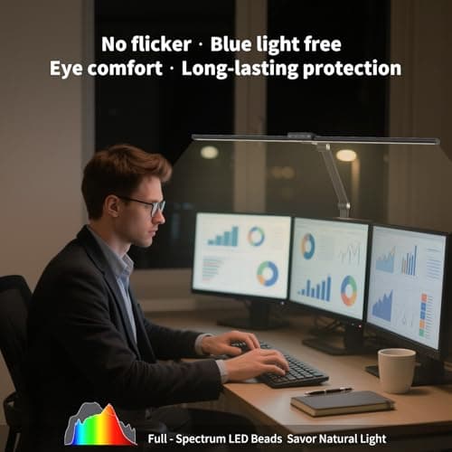 CRLIVOING DS521SA Full Spectrum Desk Lamp – Sun Lamp 18W Eye-Care Table Light, CRI＞95, 4000K Color Temp, Stepless Dimming, Flicker-Free, Low Blue Light, Touch & Remote Control, for Study & Office - Thumbnail 6