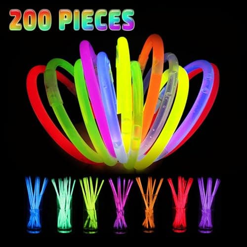 HONLYNE 200 Pcs Glow Sticks Bulk Party Pack, 8'' Glow in the Dark Party Supplies, Glow in the Dark Light Up Sticks with Connectors, Party Favors for Birthday, Concert, Raves, Halloween, Christmas - Thumbnail 5