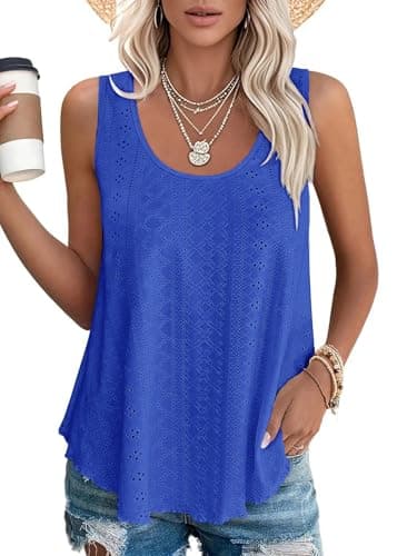 VUTRU Womens Tank Tops Sleeveless Eyelet Loose Casual Summer Flowy Square Neck Beach Vacation Clothes 2025 (Blue,M) - Image 1