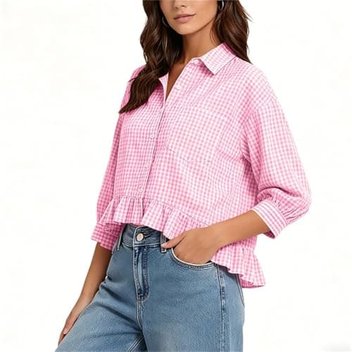 Puff Sleeve Tops for Women Dressy Casual Summer Pink XX-Large - Thumbnail 5