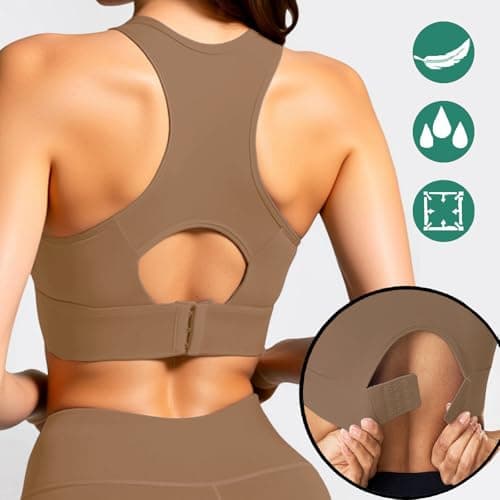BaseTry Adjustable Strap Racerback Sports Bras for Women - Padded Seamless High Support Bra for Workout Gym Yoga Large Bust (US, Alpha, XX-Large, Regular, Regular, Coffee) - Thumbnail 3