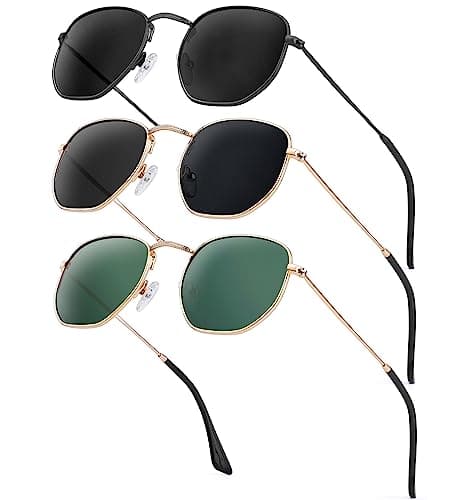 KALIYADI Hexagon Sunglasses For Women Men Polarized Square Sunglasses For Womens Sun Glasses UV Protection Metal Frame (3 Packs) - Image 1