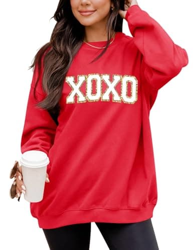 LETSEE Women's Valentines Sweatshirt Graphic Embroidered Crewneck Long Sleeve Pullover Tops Oversized Clothes(Red, Small) - Image 1