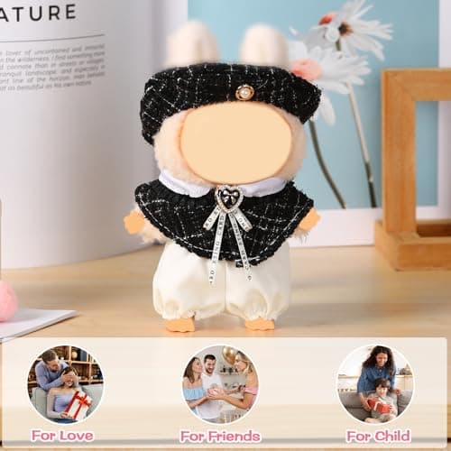 Clothes for Blind Box Dolls, 3-Piece Premium Dolls Accessories Set for 15-17cm Plush Blind Box Toy Skirt Outfit (Black Shawl) - Thumbnail 6