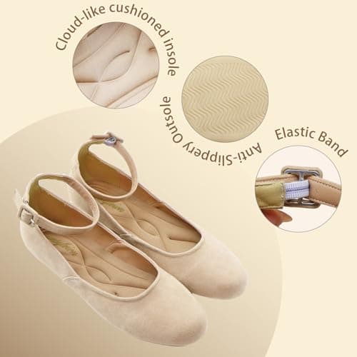 unsylvion Women's Ballet Low Wedge Flats with Round Toe and Ankle Strap Stylish Comfortable Casual Shoes for Work,Office,Business - Thumbnail 4