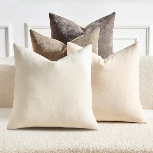 GriNeed Pack of 4 Throw Pillow Covers 22x22 Inch Chenille Textured Neutral Soft Pillow Covers Solid Decorative Farmhouse Cushion Covers Home Boho Decor for Couch Sofa Bed Living Room - Image 1