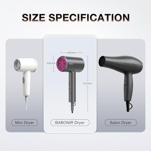 Hair Dryer with Diffuser for Women, 1875W Fast Drying Ionic Blow Dryer for Home Use, Lightweight Foldable Hairdryer with Concentrator Nozzle, 3 Heat 2 Speed Settings, Gray - Thumbnail 3
