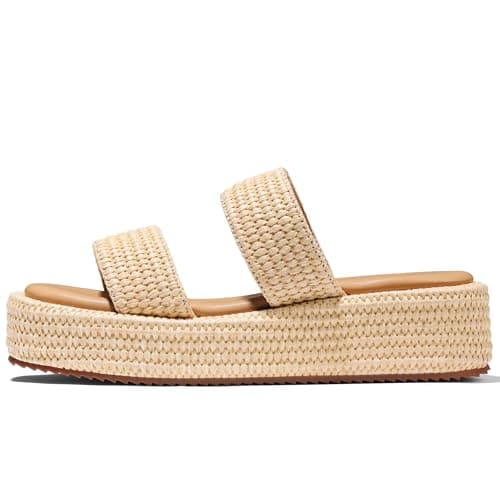 Erocalli Summer Beach Platform Wedge Sandals Vacation Espadrilles Wedges for Women Cute Comfortable Straw Raffia Open Toe Two Straps Dressy Slides Beach Vacation Outfits - Image 1