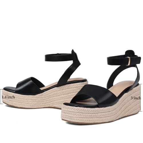 COMFITORIA Wedge Sandals for Women Espadrille Platform Wedge Heels Adjustable Strap Braided Sandal Summer Open Toe Vacation Slip-On Sandals Bohemia Beach Comfortable Dressy Shoes,(Black, Size 6) - Thumbnail 4