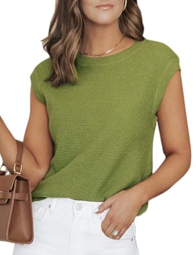 CiCiBird Women Summer Cap Sleeve Sweaters Knit Crew Neck Pullover Tank Tops 2025 Casual Trendy Sweater Vest Green M - Image 1
