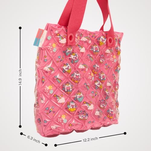 InflatDecor Bubble Beach Bag for Girls – Waterproof Inflatable PVC Tote Bag for Kids Toddler Purse Gift Pink Little Girl Purse Birthday Gift Large Beach Bag for Toys Towels Swimsuit - Thumbnail 5