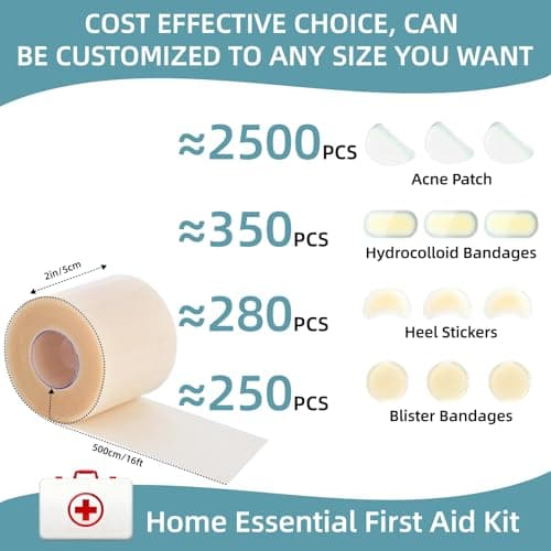 Hydrocolloid Roll for Wound Care, Hydrocolloid Bandages with Self-Adhesive, Cut-to-Size Patch Bandages, Ultra Absorbent, First Aid Kit Essential (2IN X 16FT) - Thumbnail 2