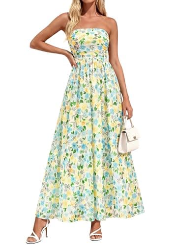PRETTYGARDEN Womens Boho Maxi Dress 2026 Summer Floral Tube Strapless Spring Wedding Guest Cocktail Long Dresses (Floral White Light Green,Medium) - Image 1