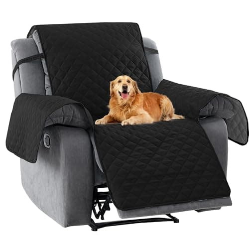 PrinceDeco Recliner Cover Reversible Couch Cover Sofa Cover for Living Room Water Resistant Furniture Protector with Elastic Straps for Pets Dog(Recliner 22",Black) - Image 1
