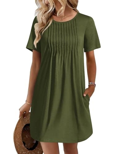 Ekouaer Swimsuit Coverup for Women 2026 Short Sleeve Bathing Suit Cover Ups Beach Summer T-Shirt Dresses with Pockets Army Green XL - Image 1
