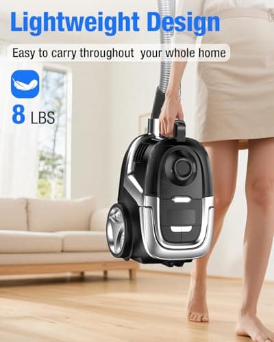 Zefiro Max 1600W Bagless Canister Vacuum Cleaner, 40kPa Powerful Suction, Lightweight, Auto Cord Rewind, HEPA Filter, Corded Vacuum for Floors, Carpets, Pet Hair in Homes & Apartments, Larger Capacity - Thumbnail 4