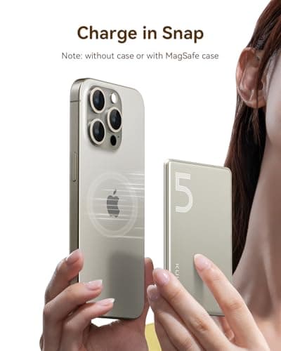 Kuulaa Magnetic Power Bank 5000mAh 0.28'' Ultra Slim Portable Charger Magsafe Battery Pack for iPhone 17/16 Pro Max/15/14/13/12 Mini, Titanium - Thumbnail 4