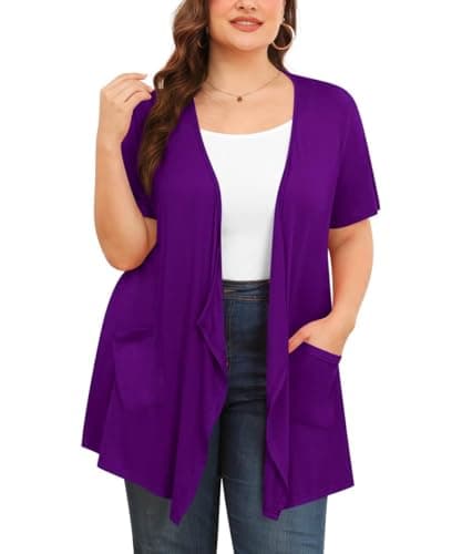 TIANZHU Sheer Cardigan Lightweight Open Drape Front 3/4 Sleeve Dressy Plus Size Cardigan Fall Sweater XL Purple - Image 1