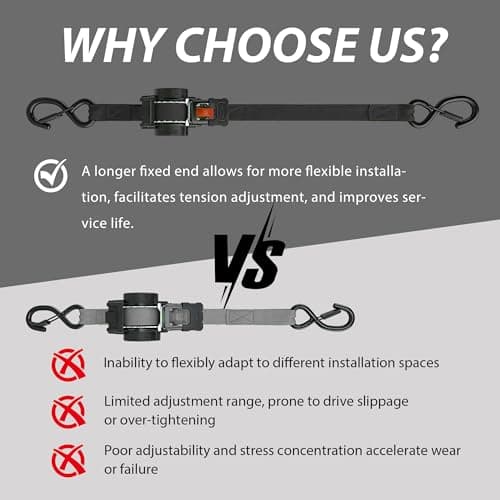 Retractable Ratchet Straps (2-Pack) - Heavy Duty Auto Slow Retraction Tie Down Straps - 1 Inch x 13 Feet (1,800lb Break Strength) for Truck, Cargo Trailer, Motorcycle, ATV, UTV - Black - Thumbnail 2