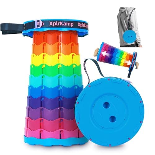 XplrKamp Folding Collapsible Stool, Upgraded Lightweight Portable Seat for Adults, Telescoping Foldable Stools with Load Capacity 400lbs for Camping, Hiking, Fishing, Outdoor/Indoor (Rainbow, 1-Pack) - Image 1