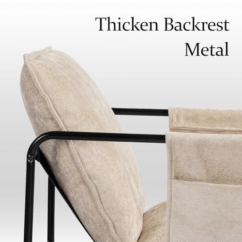 AnjiEacen Modern Accent Chair Comfortable Living Room Chairs with Armrests, Lounge Chair with Metal Frame Chenille Upholstered Bedroom Reading Chair - Thumbnail 4