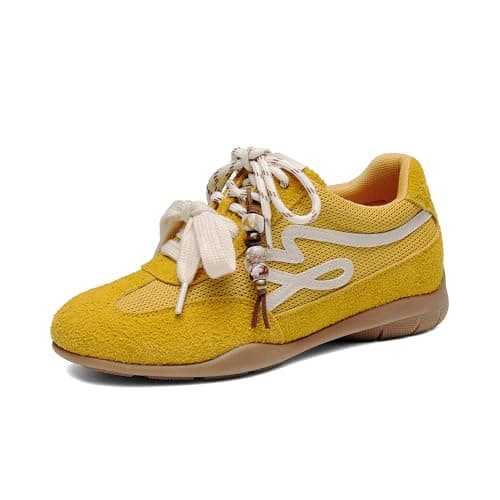 DREAM PAIRS Women's Fashion Sneakers, Retro Faux Suede Breathable Walking Shoes All-Day Comfort Casual Shoes,Size 6.5,Yellow,SDFN26043W - Image 1