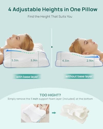 Releep Adjustable Cervical Neck Pillow, Cooling Orthopedic Ergonomic Contour Pillow, Memory Foam Neck Pillows for Back Stomach Sleeper, White Color - Thumbnail 3