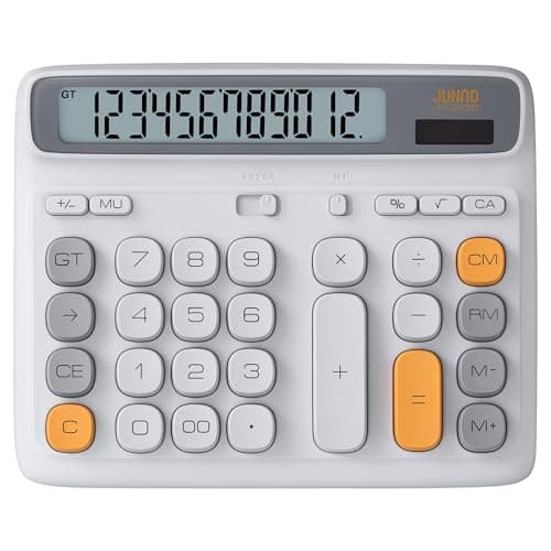 Niodel 12-Digit Desktop Calculator, Modern Color-Clash Aesthetic Design, Dual Power (Solar & Battery), Ergonomic Tilted Large LCD Display for Office, School and Accounting (Silver&Yellow) - Image 1