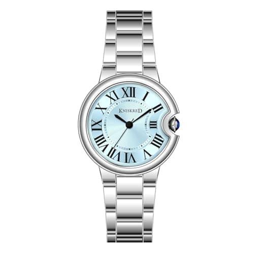 KNISKRED Classic Watch for Women with Vintage Roman Numerals and Solid Stainless Steel Band Ladies Casual Watch (Silver-Ice Blue) - Image 1