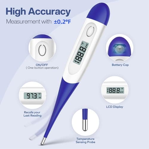 Boncare 10 Seconds Digital Thermometer for Adults and Kids - Accurate & Safe Rectal Thermometer for Baby with Fever Alarm, Oral Thermometer (Dark Blue) - Thumbnail 3