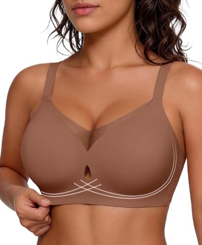 Popilush Push Up Bras for Women Wireless Seamless Full Coverage Tshirt Jelly Bra No Underwire Supportive Mesh Bralette Brown - Image 1