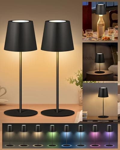 JCHPZR 2 Pack Cordless RGB Table Lamp,Wireless Bottle Lamp,3 Level Dimming & RGB Cycle LED Portable Desk lamp,5000mAh Rechargeable Battery,Waterproof Outdoor,for Bedroom/Bars/Camping(Black) - Image 1