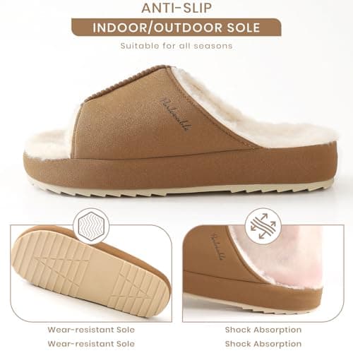 Parlovable Womens Slippers Open Toe - Fuzzy Comfy Memory Foam Non-slip House Shoes Indoor Outdoor Trendy Gifts Chestnut 7-8 - Thumbnail 5