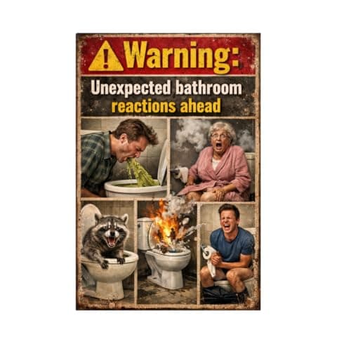Warning Unexpected Bathroom Reactions Ahead Metal Tin Sign Funny Toilet Wall Decor Humor Restroom Artwork Vintage Style Plaque Novelty Home Office Gift 8x12 Inch Pre Drilled Sign - Image 1