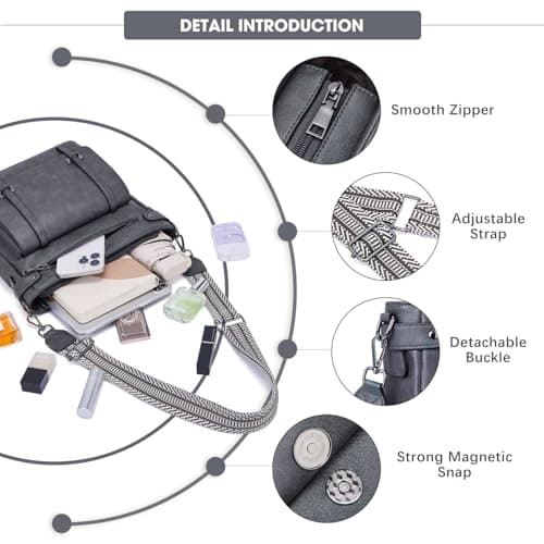 Roulens Crossbody Bags for Women,Multi Pocket Crossbody Purses Vegan Leather Shoulder Handbags Travel Purse Adjustable Strap - Thumbnail 5